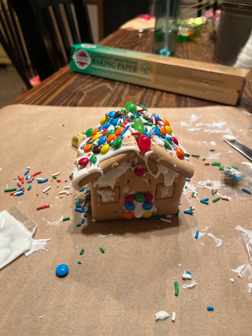 Book party, presents, and gingerbread houses